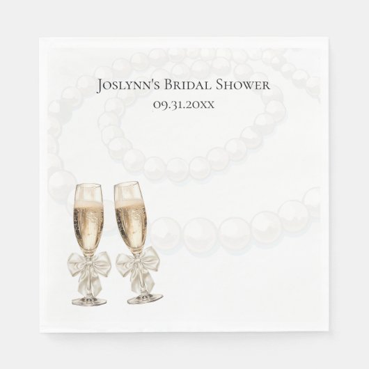 Elegant White Pearls & Prosecco Bridal Shower スタンダードランチョンナプキン (正面)