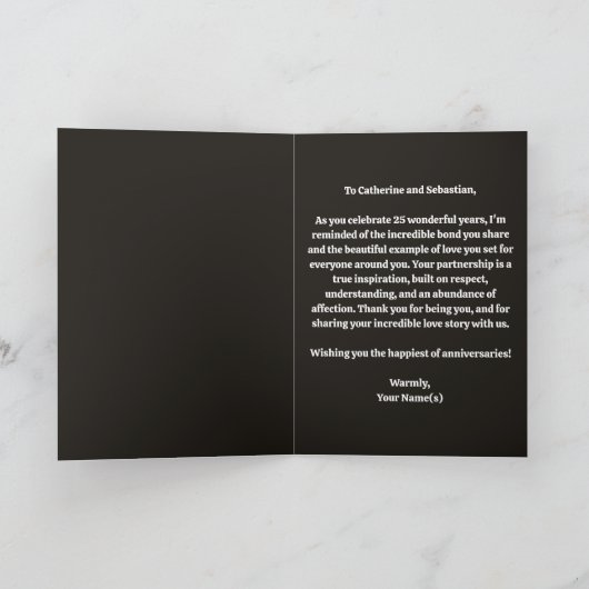 Elegant White Peonies 25th Wedding Anniversary カード (内部)