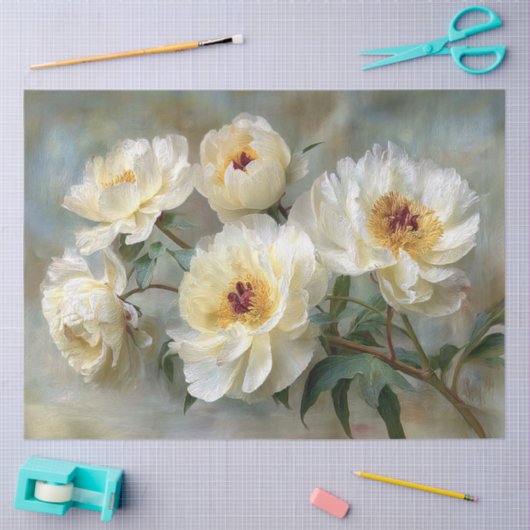 Elegant White Peonies in Bloom 薄葉紙 (クラフト)