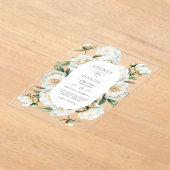 Elegant White Peonies Watercolor Floral Wedding アクリル招待状 (レイダウン)