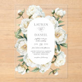 Elegant White Peonies Watercolor Floral Wedding アクリル招待状 (正面)