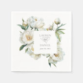 Elegant White Peonies Watercolor Floral Wedding スタンダードカクテルナプキン (正面)