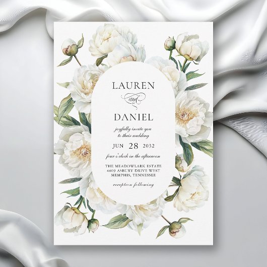 Elegant White Peonies Watercolor Floral Wedding 招待状