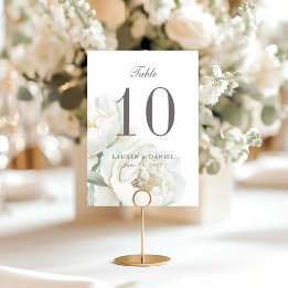 Elegant White Peonies Wedding Table Number テーブルナンバー
