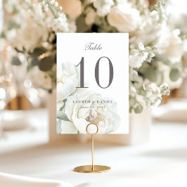 Elegant White Peonies Wedding Table Number テーブルナンバー
