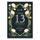 Elegant White Peony Art Nouveau Floral Wedding テーブルナンバー (正面)