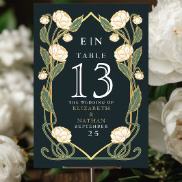 Elegant White Peony Art Nouveau Floral Wedding テーブルナンバー