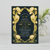 Elegant White Peony Art Nouveau Floral Wedding 箔招待状 (立ち正面)