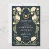 Elegant White Peony Art Nouveau Graduation Party 招待状 (正面)