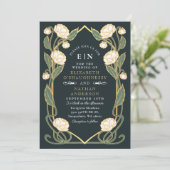 Elegant White Peony Art Nouveau QR Code Wedding 招待状 (スタンド正面)