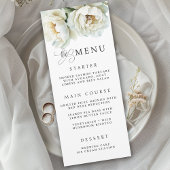 Elegant White Peony Floral Wedding Menu メニュー
