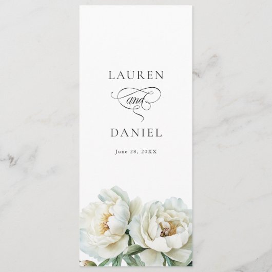 Elegant White Peony Floral Wedding Menu メニュー (裏面)