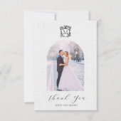 Elegant White Photo Arch Crest Wedding Thank You サンキューカード (正面)