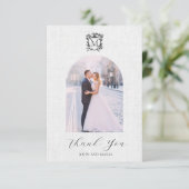 Elegant White Photo Arch Crest Wedding Thank You サンキューカード (スタンド正面)