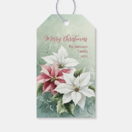 Elegant White Pink Christmas Poinsettias  ギフトタグ