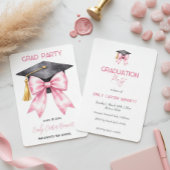 Elegant White Pink Coquette Bow Girly Graduation 招待状