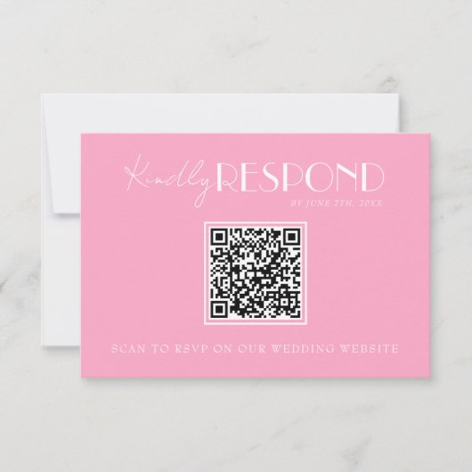 Elegant White Pink Minimalist QR Code Wedding 出欠カード (正面)