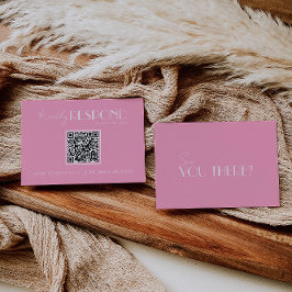 Elegant White Pink Minimalist QR Code Wedding 出欠カード