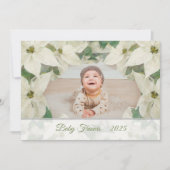 Elegant White Poinsettia Baby Flat Photo Card 招待状 (正面)