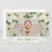 Elegant White Poinsettia Baby Flat Photo Card 招待状 (正面/裏面)