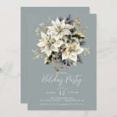 Elegant White Poinsettia Holiday Party Invite 招待状 (正面/裏面)