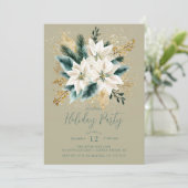 Elegant White Poinsettia Holiday Party Invite 招待状 (スタンド正面)