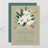 Elegant White Poinsettia Holiday Party Invite 招待状 (正面/裏面)