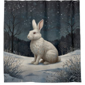 Elegant white rabbit Christmas snowy woodland  シャワーカーテン (正面)