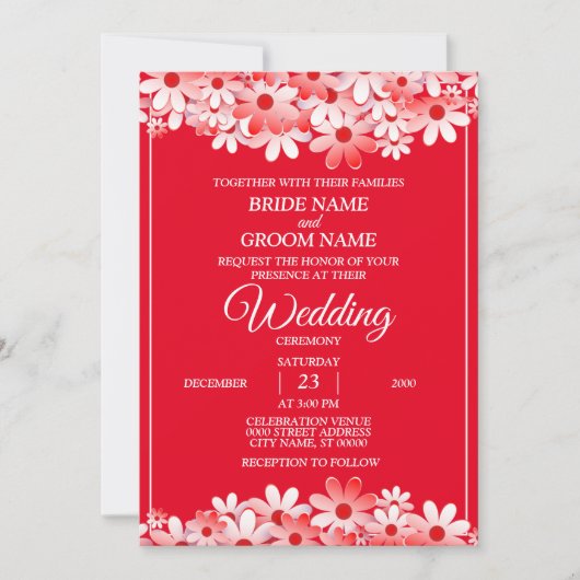 Elegant White Red Floral Wedding 招待状 (正面)