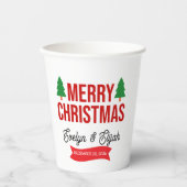 Elegant White Red Green Holiday Celebration Paper  紙コップ (正面)