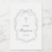 Elegant White Ribbon Baby's Breath Baptism ワインラベル (シングルラベル)