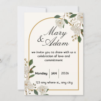 Elegant White Rose Arch Wedding Invitation 招待状
