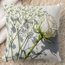 Elegant White Rose Baby's Breath クッション