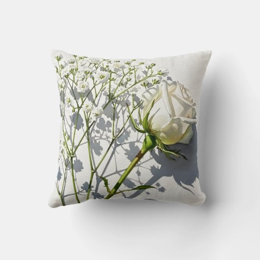 Elegant White Rose Baby's Breath クッション (裏面)