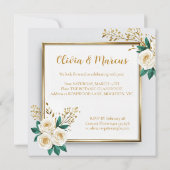 Elegant White Rose & Champagne Gold Wedding Card (裏面)