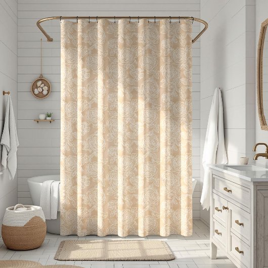 Elegant White Rose Floral シャワーカーテン