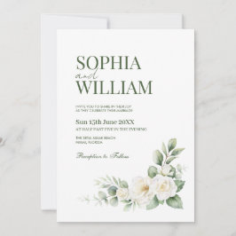 Elegant White Rose Floral Wedding Invitation with  招待状