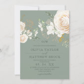 Elegant White Rose Flower Sage Wedding  招待状 (正面)