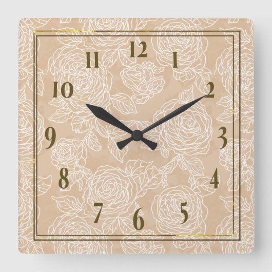 Elegant White Rose Flower Wall Clock スクエア壁時計 (正面)