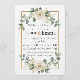 Elegant White Rose Greenery Wedding Invitation 招待状