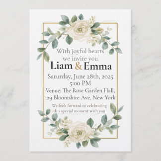Elegant White Rose Greenery Wedding Invitation 招待状