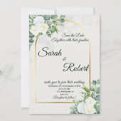 Elegant White Rose Greenery Wedding Invitation 招待状 (正面)