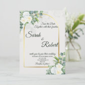Elegant White Rose Greenery Wedding Invitation 招待状 (スタンド正面)