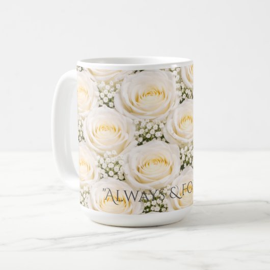 Elegant White Rose Personalized Name Mug コーヒーマグカップ (正面左)
