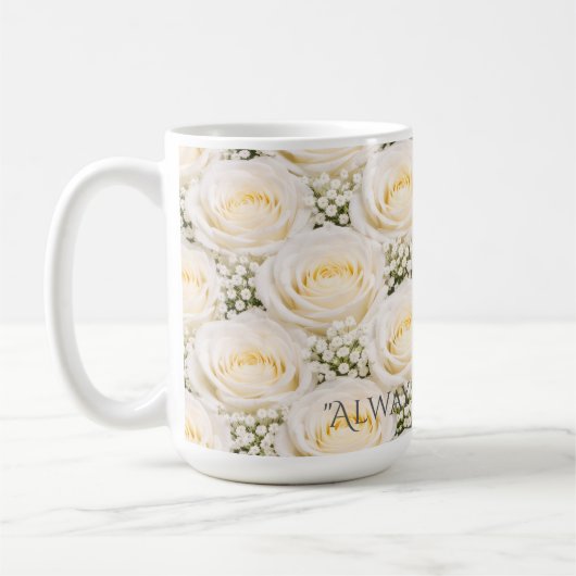 Elegant White Rose Personalized Name Mug コーヒーマグカップ (左)