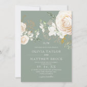 Elegant White Rose Sage Wedding  招待状 (正面)