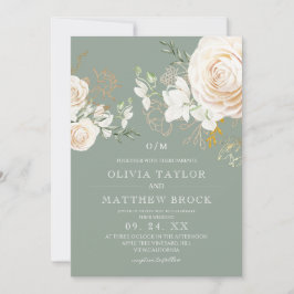 Elegant White Rose Sage Wedding  招待状