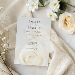 Elegant White Rose Script Wedding Invitation 招待状