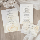 Elegant White Rose Script Wedding Invitation 招待状