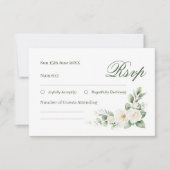 Elegant White Rose Wedding RSVP Card (正面)